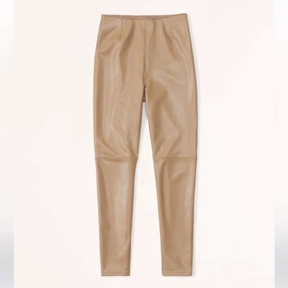 Abercrombie & Fitch Womens Vegan Leather Leggings Tan Brown High Rise Large NEW